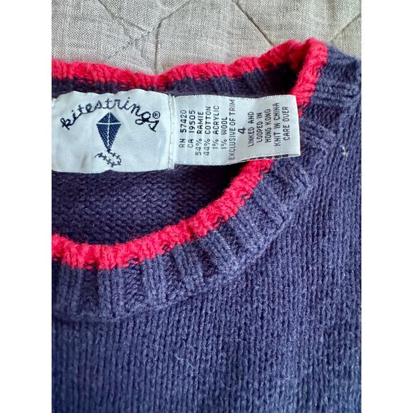 Vintage Kitestrings Santa Christmas Sweater Boy Kid Size 4 Navy Red Trim - Picture 3 of 5